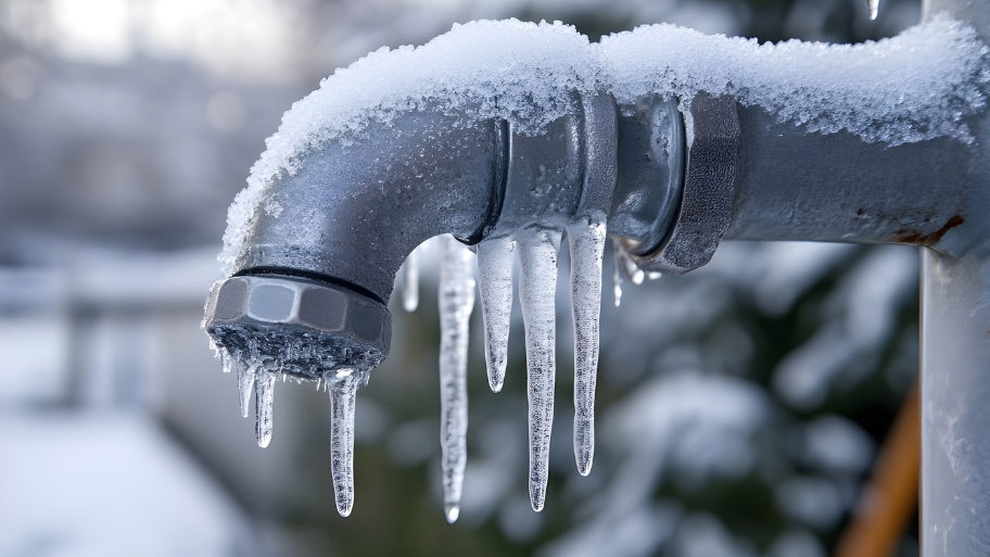 Frozen Pipe Repair Frozen water pipe covered in ice for Frozen Pipe Repair